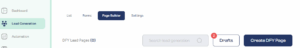 Click "Create DFY Page" to start building a high-converting lead page on serlzo