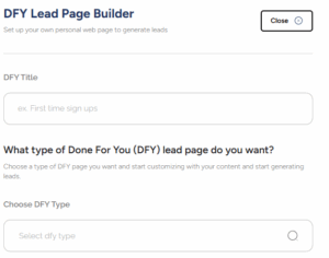 DFY Lead Page Builder dashboard where users customize and launch lead generation pages on Serlzo