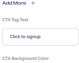Serlzo Page Builder section with options to add more learning points, edit CTA tag text, and customize CTA button background color