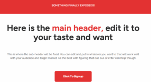Serlzo Page Builder interface with editable main header section for customizing lead page headline