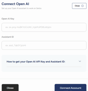 OpenAI connection form in Serlzo