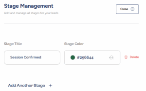 Stage Management section in Serlzo showing editable lead stages and color options