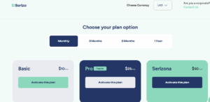 Choose a subscription plan and click Activate Plan on Serlzo